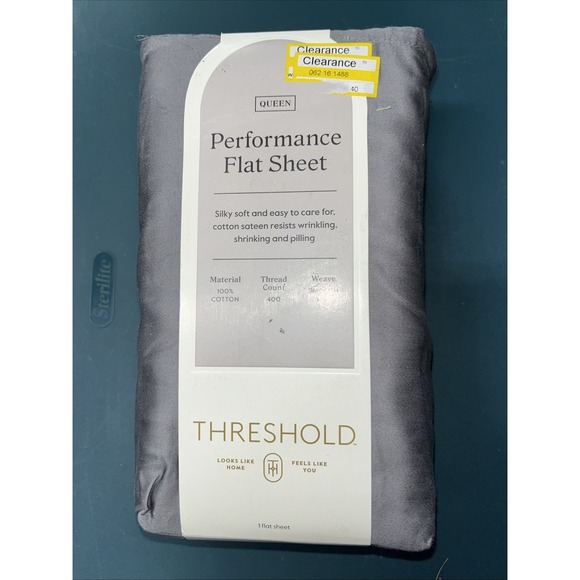 Queen 400 Thread Count Performance Flat Sheet Dark Gray - Threshold: Cotton - Picture 1 of 2